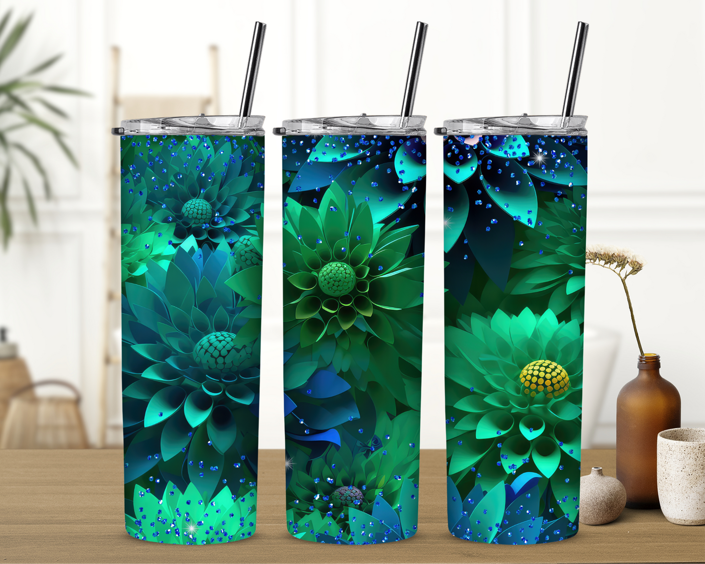 Teal 3d Flower Tumbler