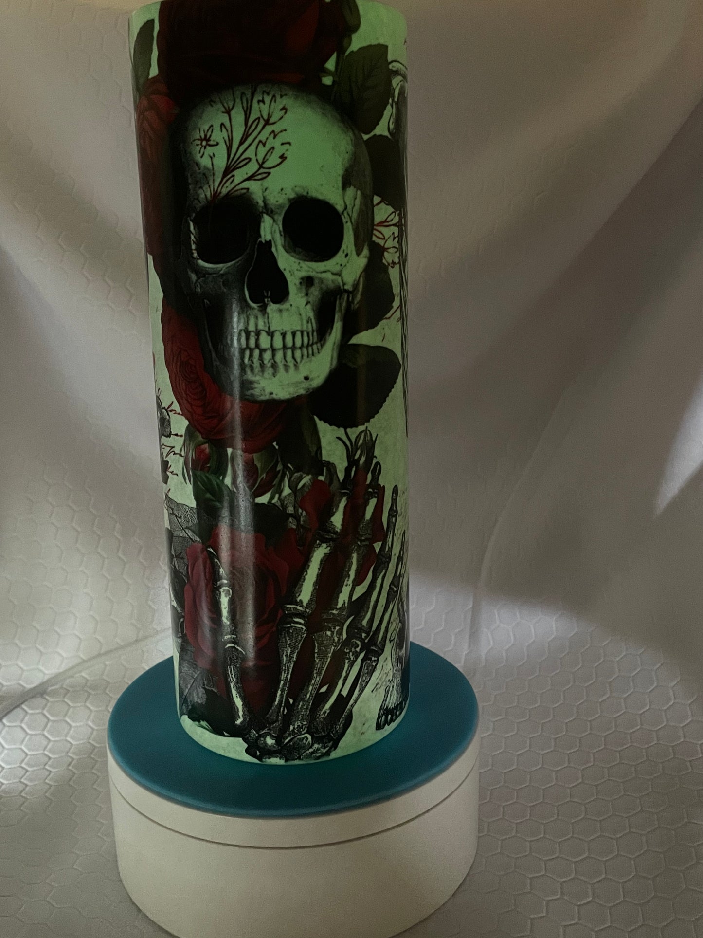 Red rose skull glow in the dark