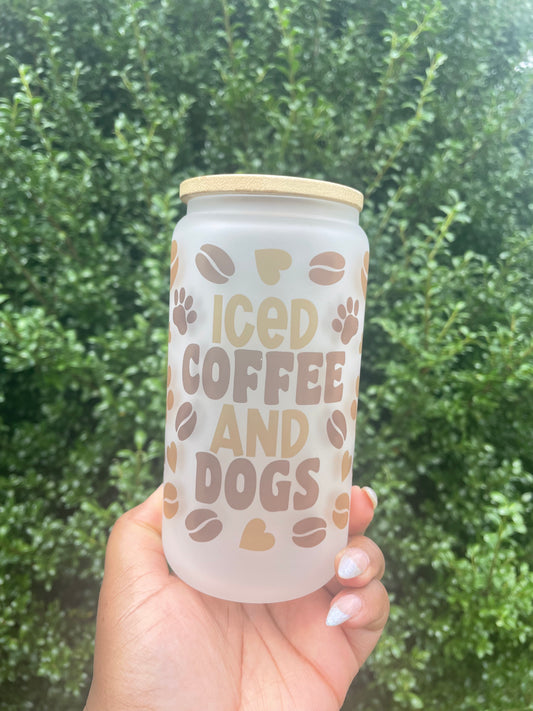 Iced Coffee and Dogs Frosted Beer Can Glass | 16oz