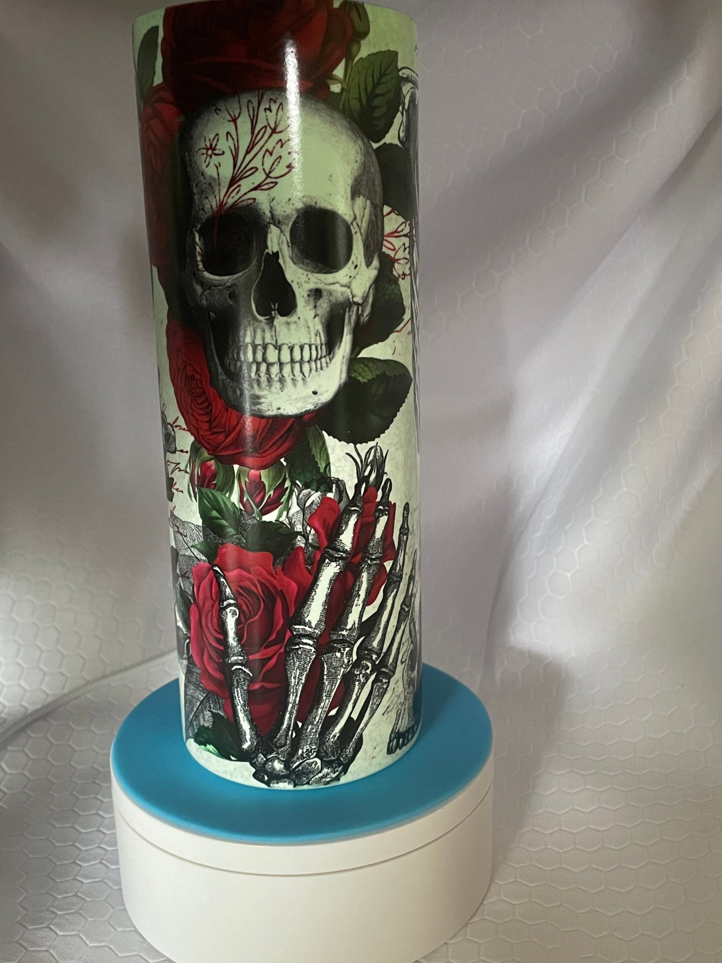 Red rose skull glow in the dark