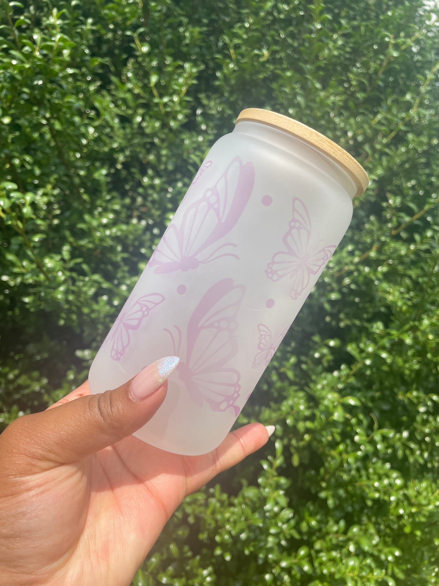 Light Purple Butterfly Frosted Beer Can Glass | 16oz