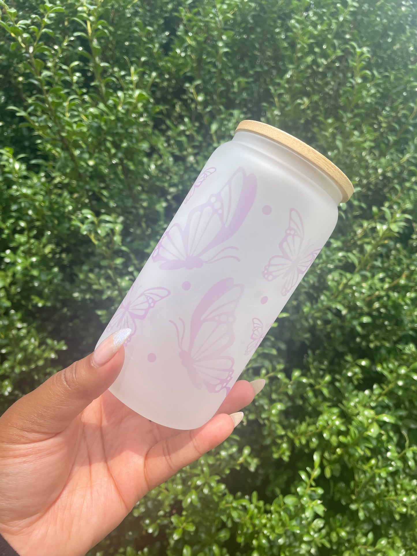 Light Purple Butterfly Frosted Beer Can Glass | 16oz